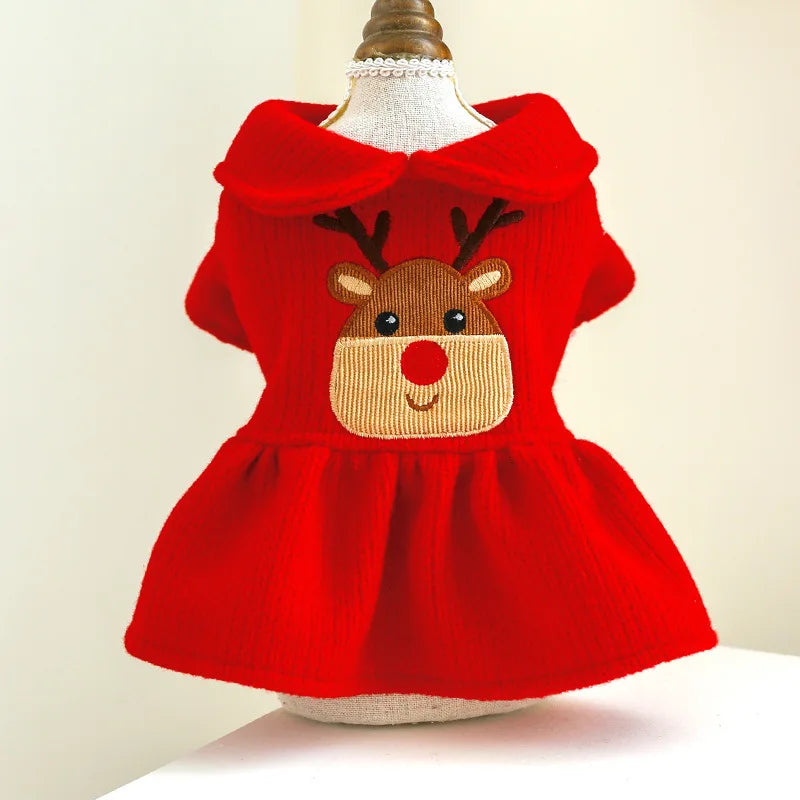 Christmas Elk Dog Sweater Dress – Warm Knitted Winter Apparel for Small Dogs