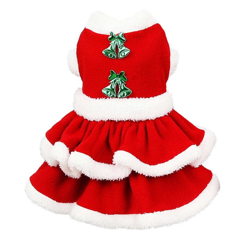 Christmas Pet Dog Costume Dress - Festive Red Skirt for Small Dogs | PoochWear

