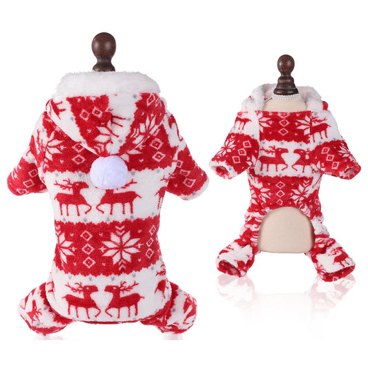 Cozy Fleece Christmas Dog Pajamas - Warm Jumpsuit for Small & Medium Pets