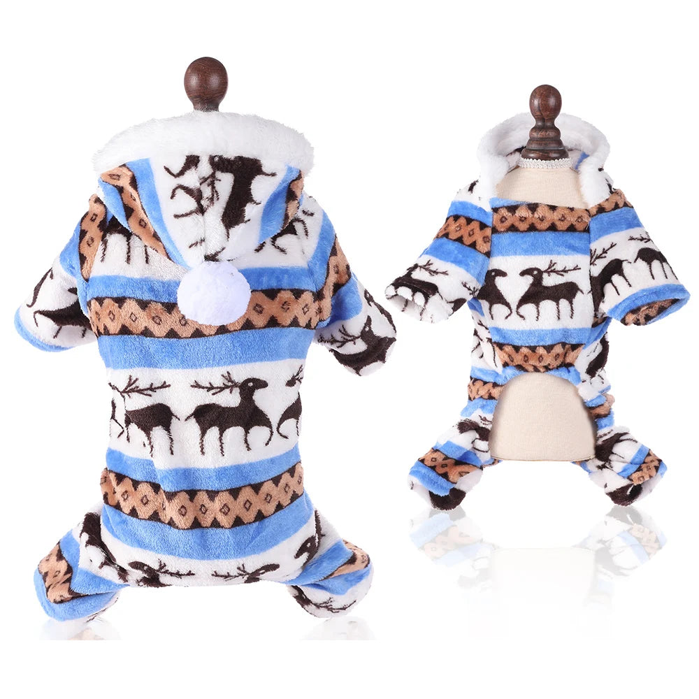 Cozy Fleece Christmas Dog Pajamas - Warm Jumpsuit for Small & Medium Pets