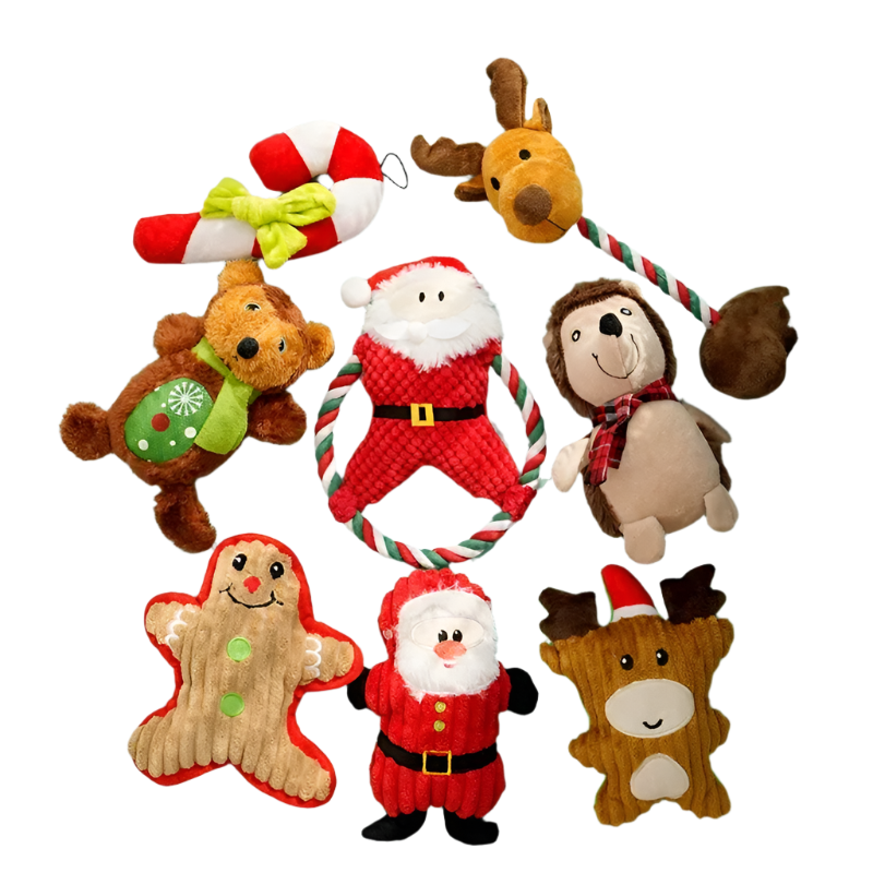 Christmas Plush Squeaky Dog Toys – Santa, Elk, Gingerbread Man & More