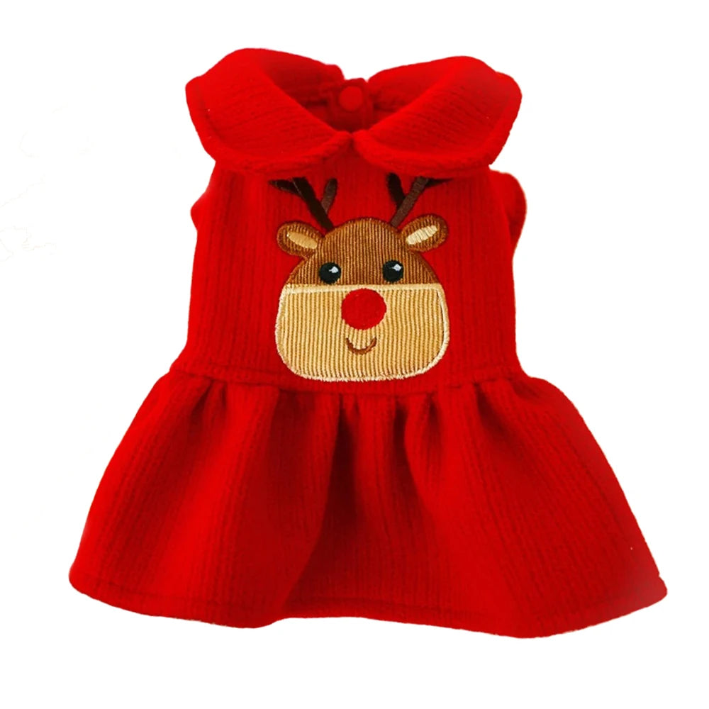 Christmas Elk Dog Sweater Dress – Warm Knitted Winter Apparel for Small Dogs