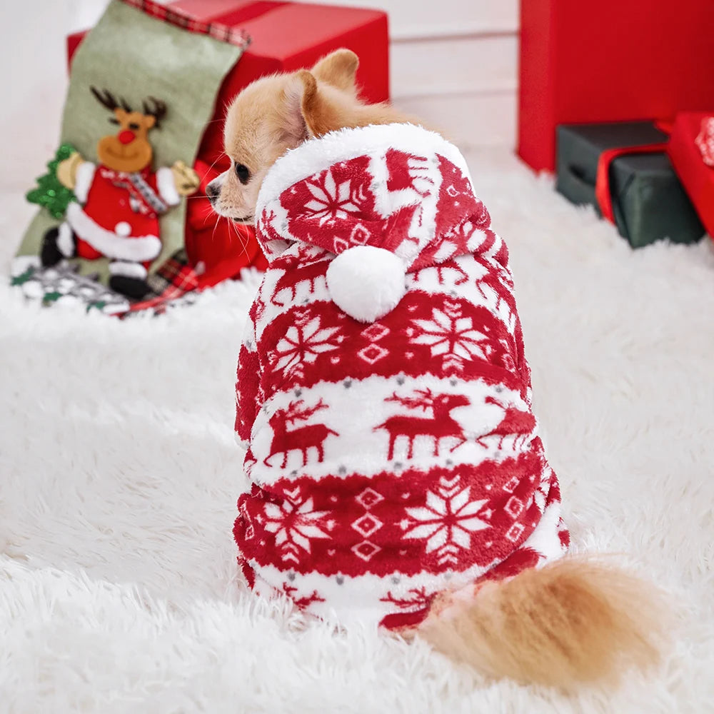 Cozy Fleece Christmas Dog Pajamas - Warm Jumpsuit for Small & Medium Pets