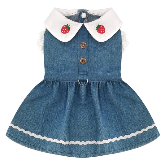 Princess Denim Suspender Dress | Elegant Summer Outfit for Small Dogs and Cats