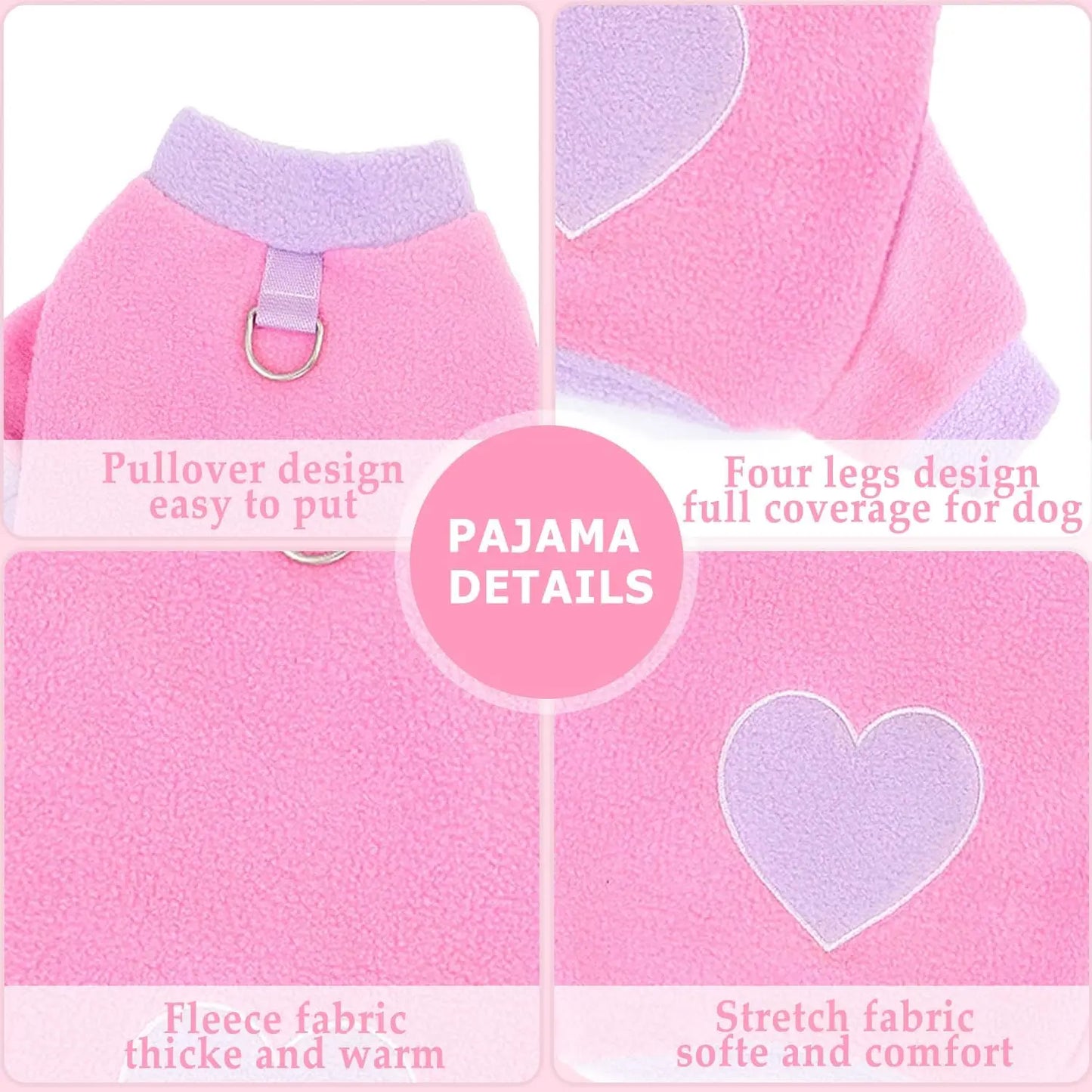 Heart Pattern Dog Pajamas - Warm Fleece Jumpsuit for Small Dogs & Yorkies | PoochWear

