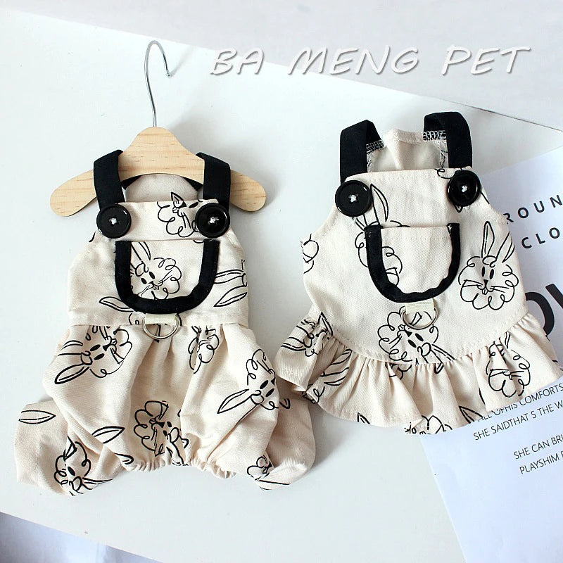 Christmas Bunny Print Dog Suspender Jumpsuit