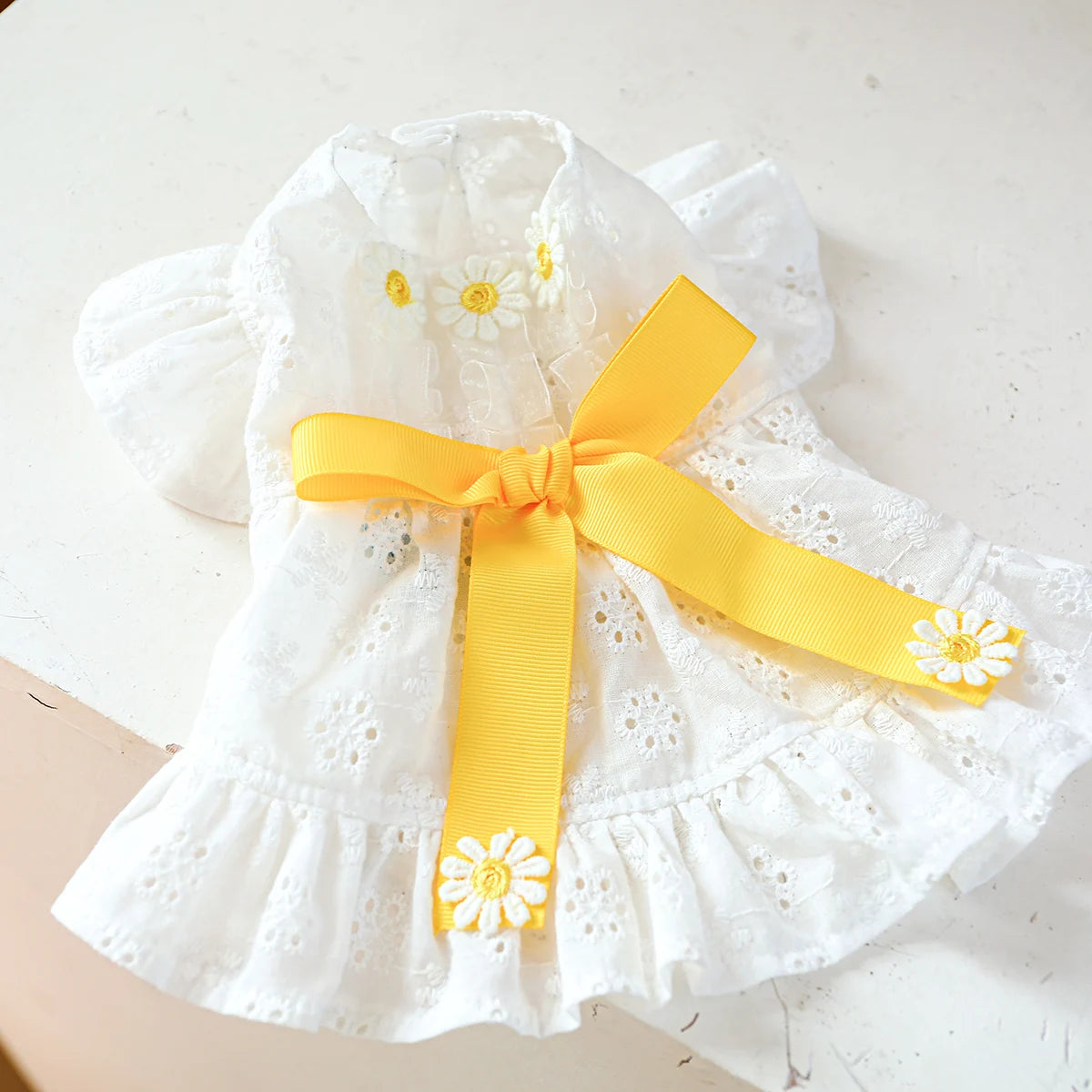 White Hollow Bow Pet Dress: Elegant & Breathable Summer Outfit