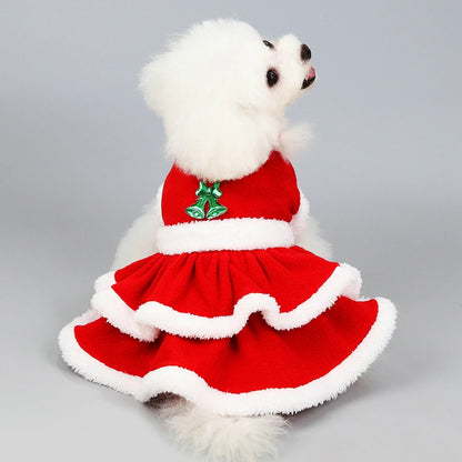 Christmas Pet Dog Costume Dress - Festive Red Skirt for Small Dogs | PoochWear

