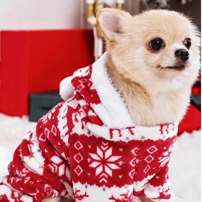 Cozy Fleece Christmas Dog Pajamas - Warm Jumpsuit for Small & Medium Pets