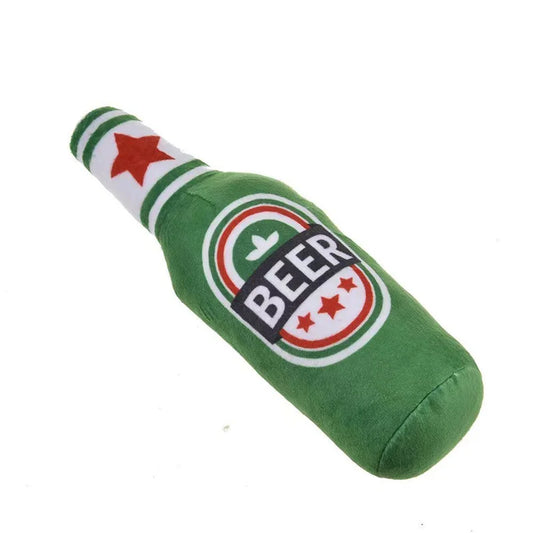 Squeaky Beer Bottle Dog Toy | Plush, Bite-Resistant Chew Toy for Dogs

