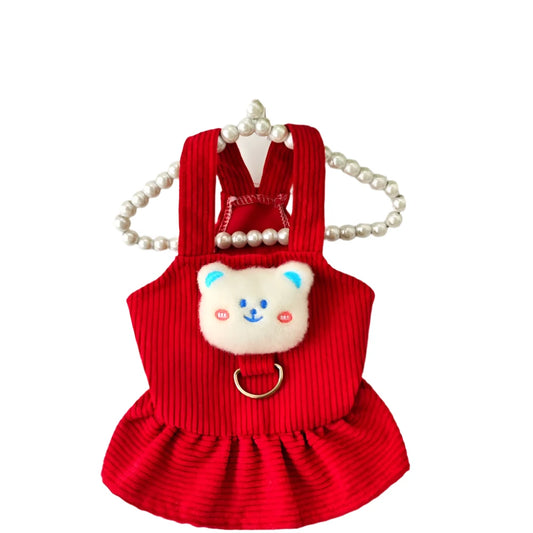 CuddleBear Corduroy Vest Dress | Warm & Cute Pet Clothes for Small Dogs and Cats