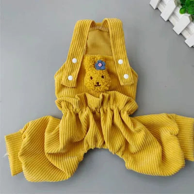 HJKL Cute Strap Dog Jumpsuit - Stylish Pink and Yellow Overalls for Small to Medium Dogs