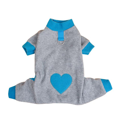 Heart Pattern Dog Pajamas - Warm Fleece Jumpsuit for Small Dogs & Yorkies | PoochWear

