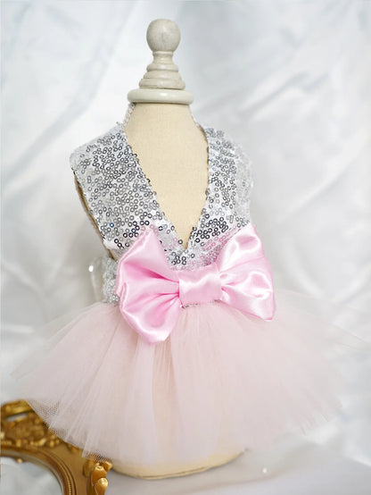 GlamourBow Sequin Dog Dress | Elegant Pet Clothes for Small Dogs and Cats