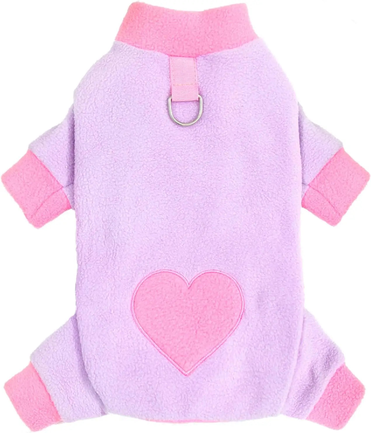 Heart Pattern Dog Pajamas - Warm Fleece Jumpsuit for Small Dogs & Yorkies | PoochWear

