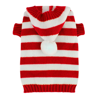 Classic Striped Dog Sweater with Hat – Winter Puppy Clothes for Small Dogs – PoochWear