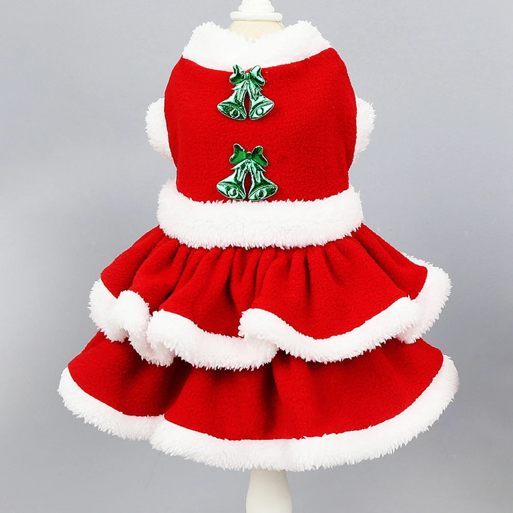 Christmas Pet Dog Costume Dress - Festive Red Skirt for Small Dogs | PoochWear

